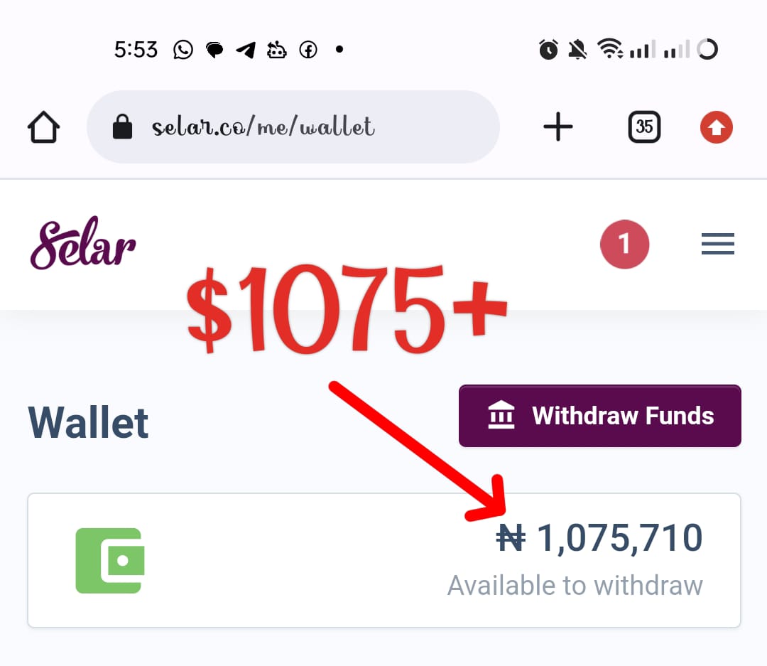 Selar affiliate wallet screenshot