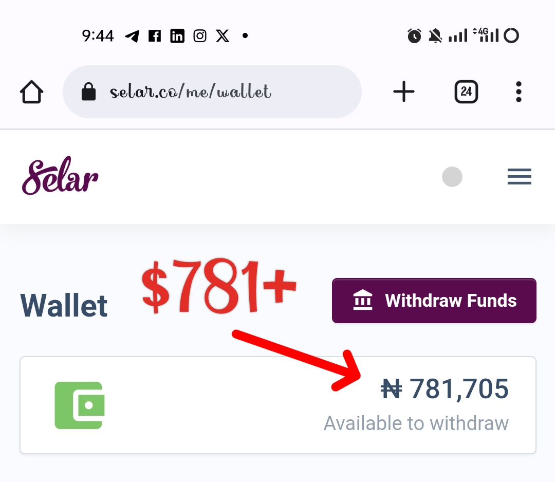 Selar affiliate wallet screenshot